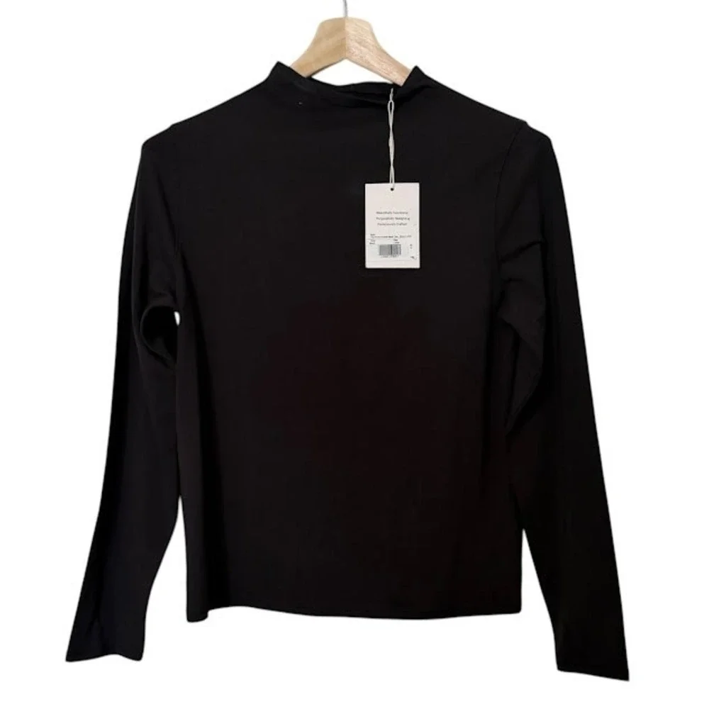 New w/ Tags Everlane Black The Form Funnel‎ Neck Long Sleeve Tee Shirt Womens L